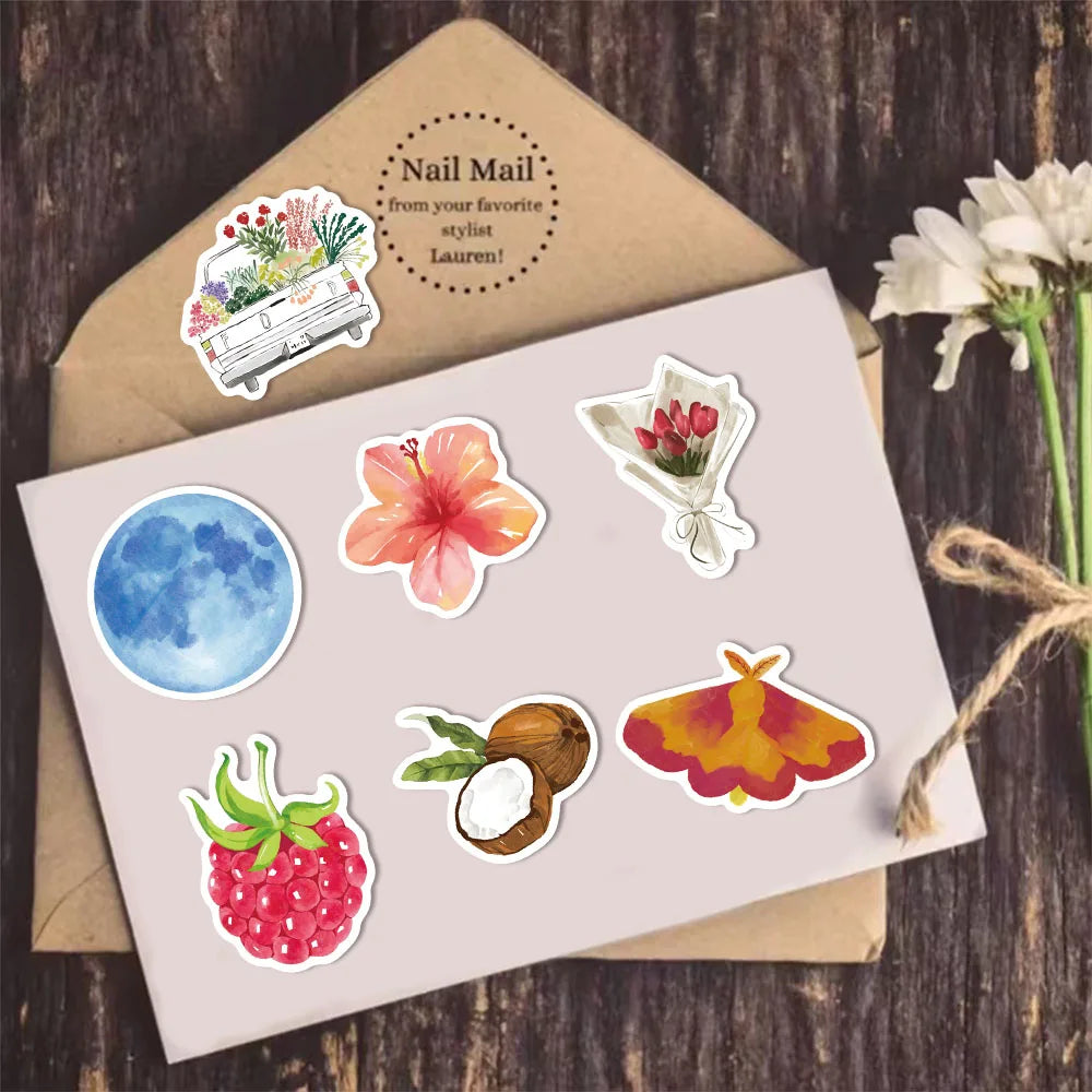 50PCS Watercolor Diary 2 Cartoon Ins Style DIY Stickers Sketchbook Phone Case Notebook Luggage Skateboard Waterproof Stickers