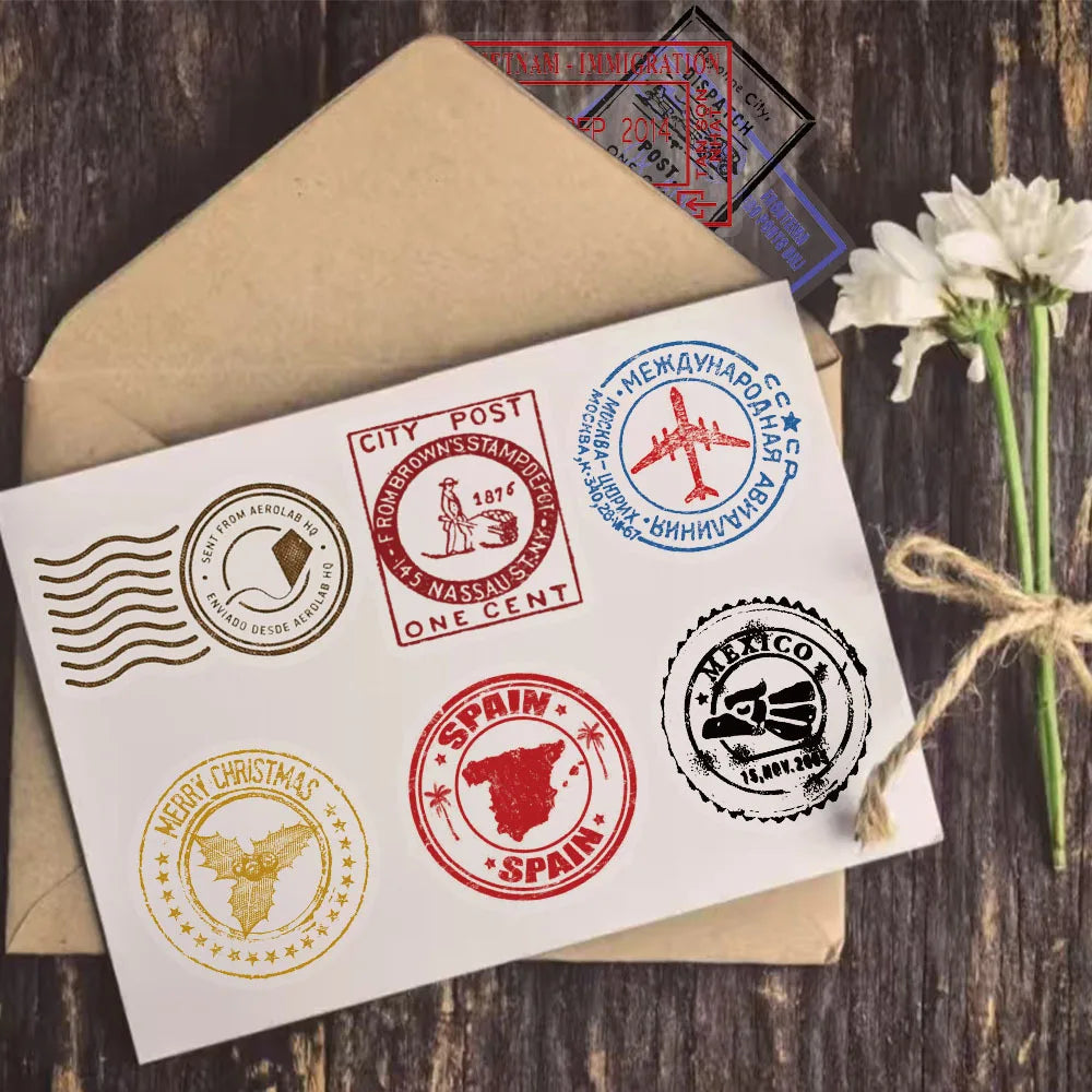 60/120PCS Creative Retro Postmark Stickers, Envelope Sealing Stickers, DIY Phone Cases, Notebook, Waterproof Sticker