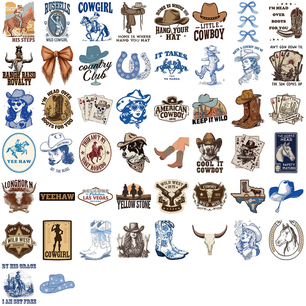 50/100PCS Cartoon Blue Brown Cowboy Doodle Stickers, Waterproof Decals for Phone Laptop Guitar Notebook Stationery