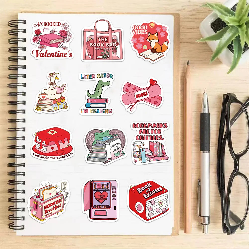 50PCS Valentine's Day Bookish Sticker Set Brochure Handheld Account Phone Case Computer Laptop Waterproof Stickers