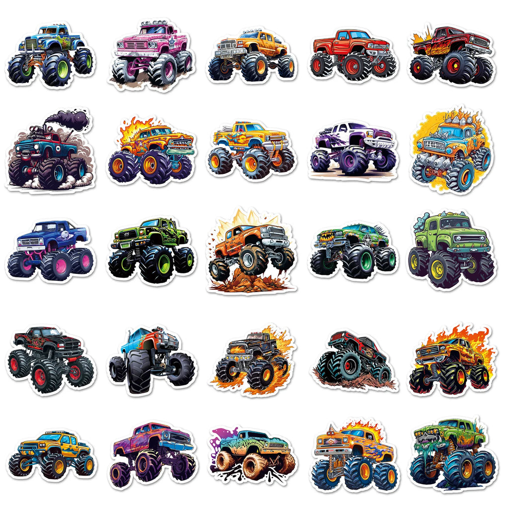 100Pcs Monster Truck Stickers Cartoon Stationery School Supplies Decorative Decals Notebook Phone Fridge Luggage DIY Sticker