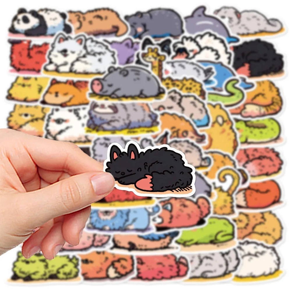 50/100PCS Sleeping Animals Stickers Diary Tablet Notebook Phone Diary Skateboard Guitar Decoration Stickers