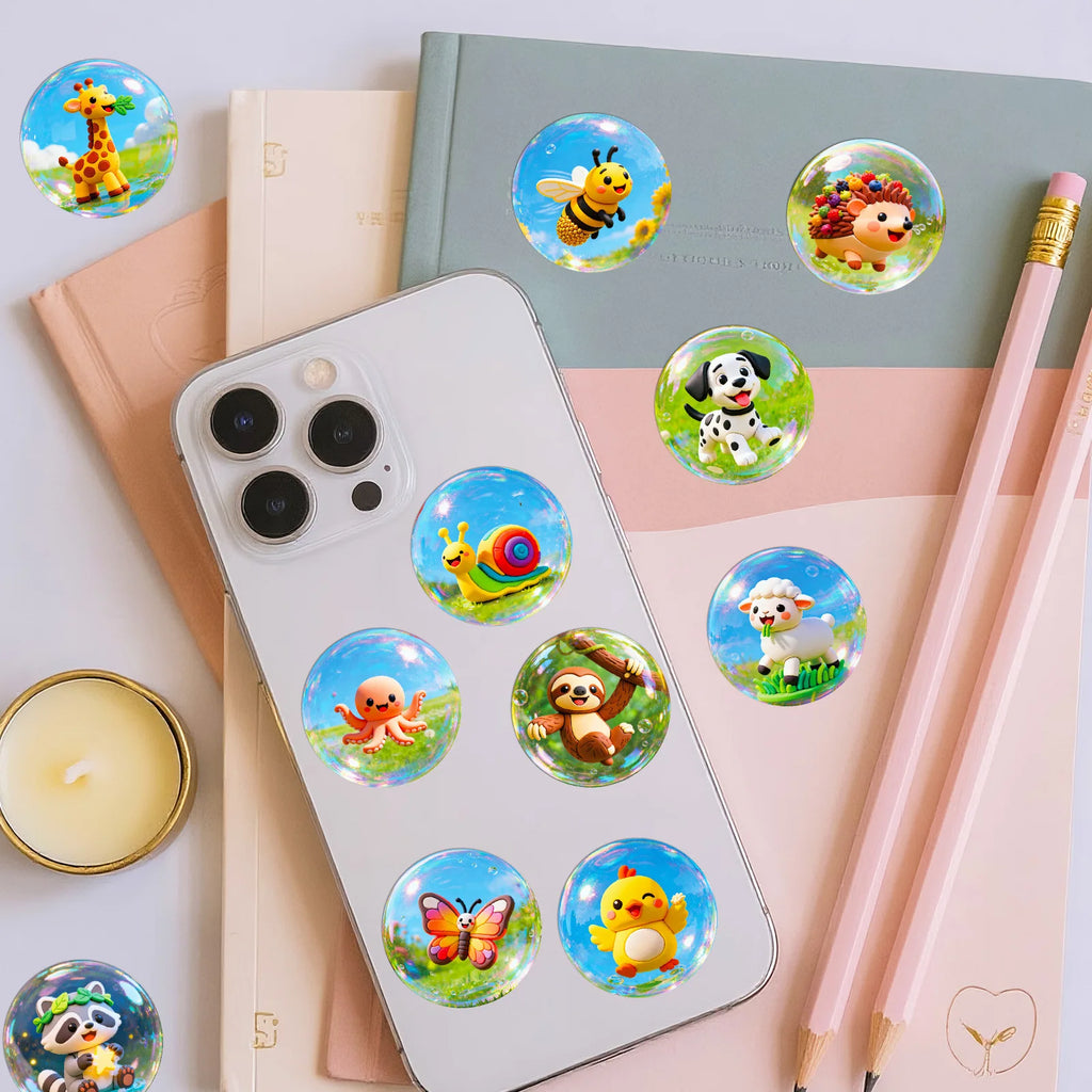 50/100Pcs Cute Animal Bubble Ball Cartoon Waterproof Stickers for Phone Laptop Stationery Box Helmet Storage Box Drawer Decals