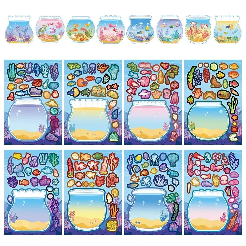 8/16/24PCS Fish Tank Stickers DIY Stationery Puzzle Cartoon Creative Waterproof Notebook Pen Holder Reward Stickers