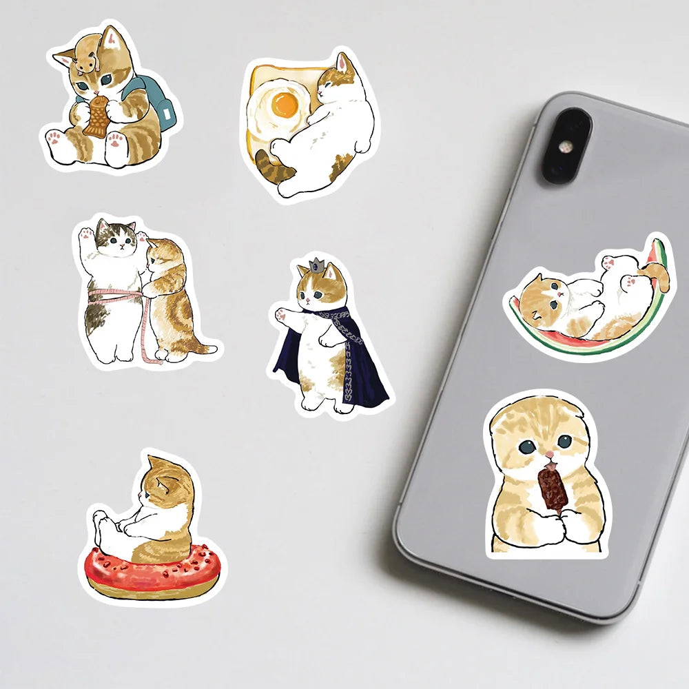 64PCS Cute Cartoon Yellow cat Sticker Office Luggage For Phone Coffee Motorcycle Phone Stationery Amazon bestseller Decals ﻿