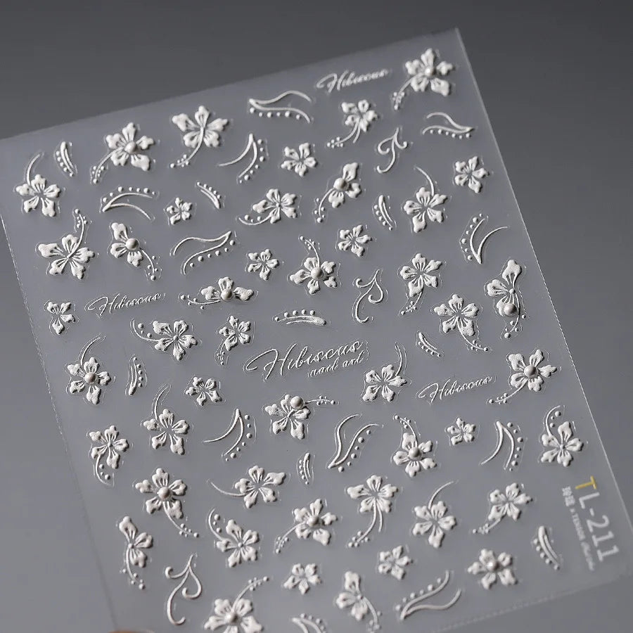 Elegant Flowers Nail Art Stickers 5D Crystal Diamond Nails Decorations Stickers Tassel White Pear Blossom DlY Autumn Nail Decals