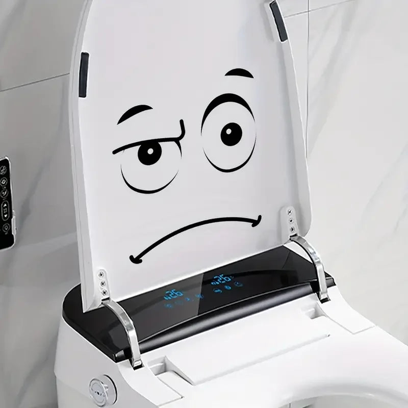 1pc Cartoon PVC Toilet Lid Decal, Funny Expressive Face Mural, Self-Adhesive Removable Wall Art Sticker For Washroom, Porch, Liv