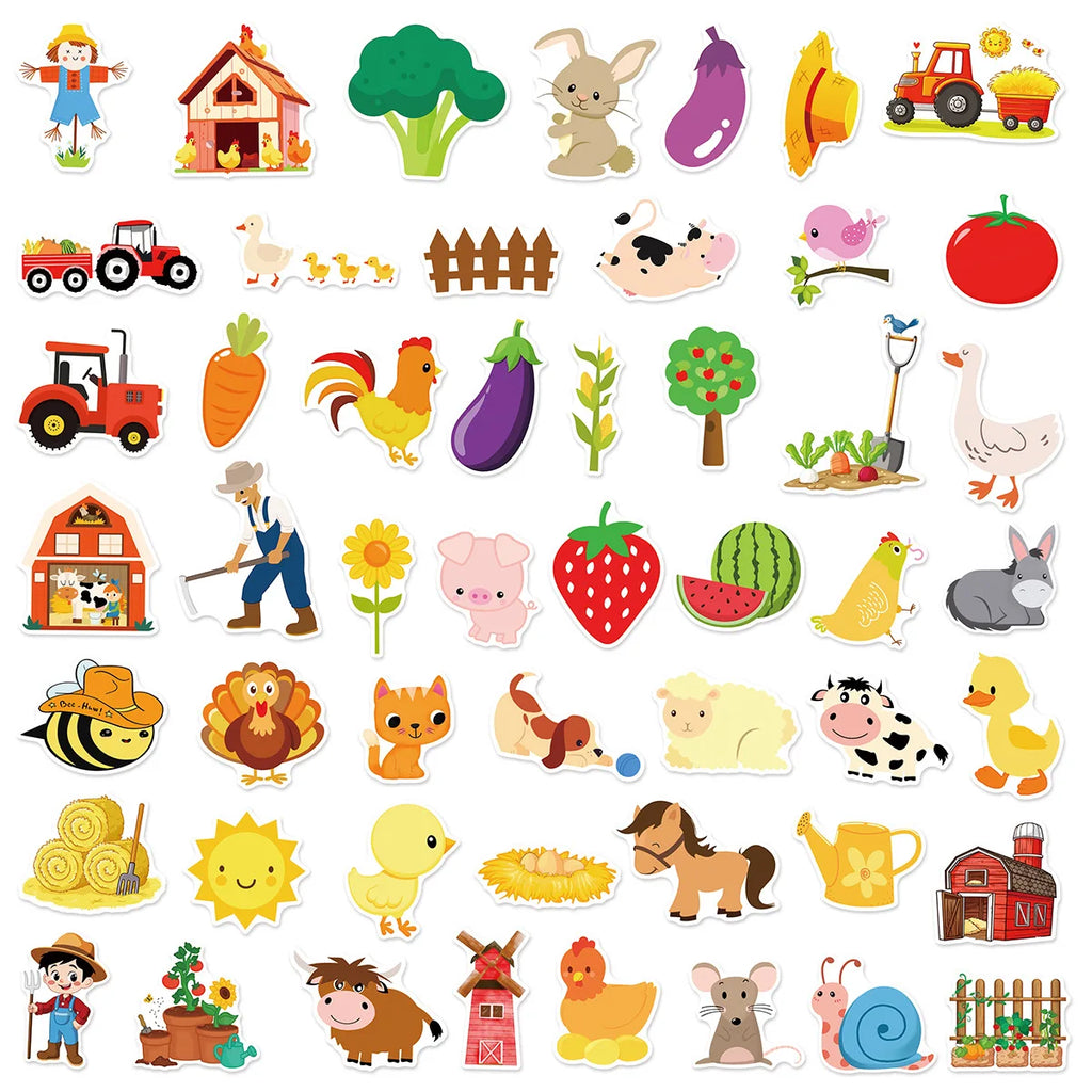 50/100PCS Cute Cartoon Farm Pasture Stickers Graffiti Decoration Water Cups Luggage Waterproof Stickers