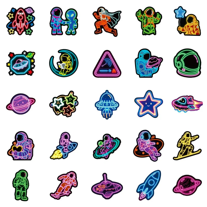 10/30/56PCS Kawaii Neon Astronaut PVC Sticky Sticker Aesthetic Children's DIY Decoration Scrapbooking School Supplies