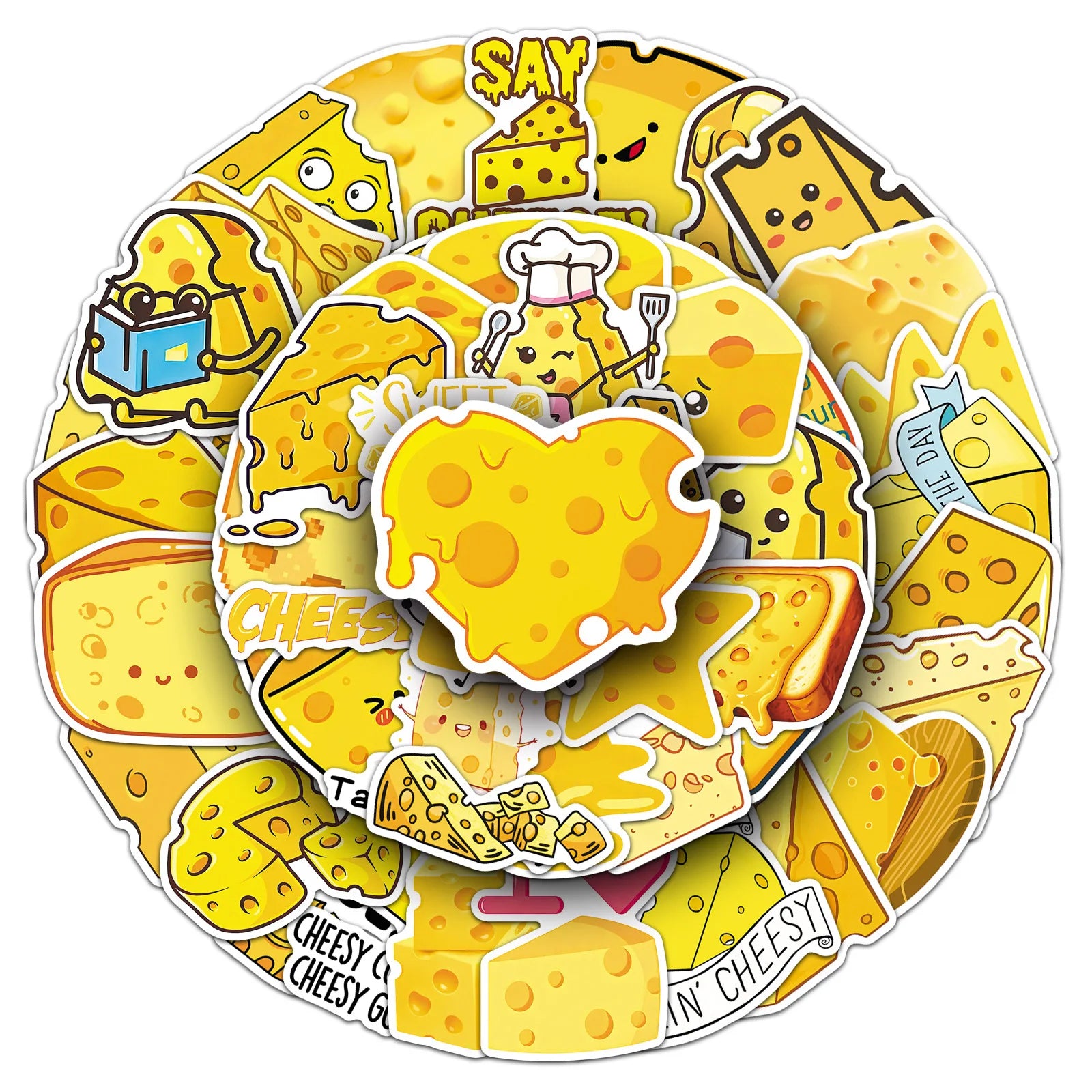 50PCS Cheese Cartoon Stickers, Student Stationery Journal Organizer Box Waterproof Decorative Art Stickers