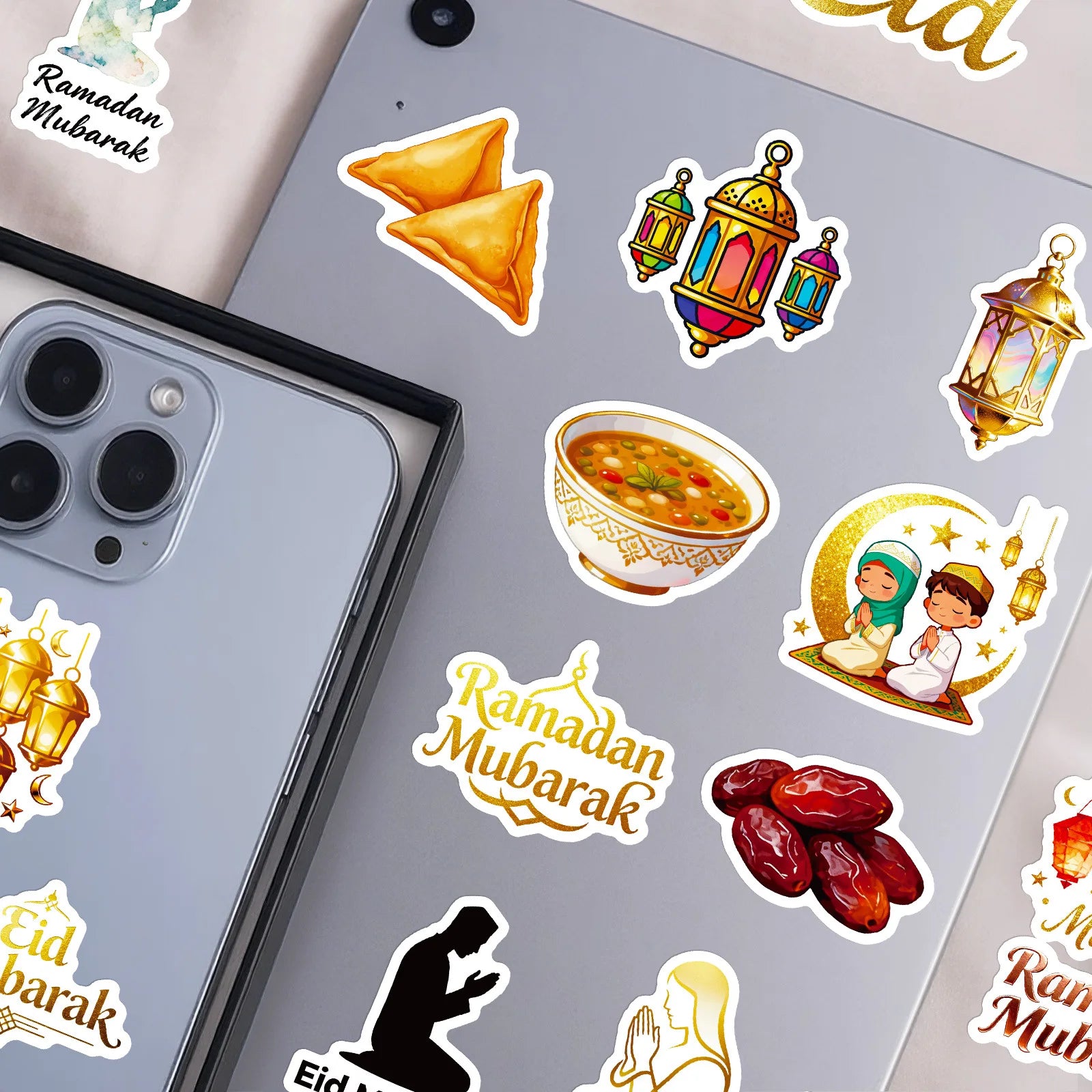 56/112 Pcs Festival Crescent Moon Lantern Element Stickers for Atmosphere Window Cabinet Fridge Furniture File Holder Decals