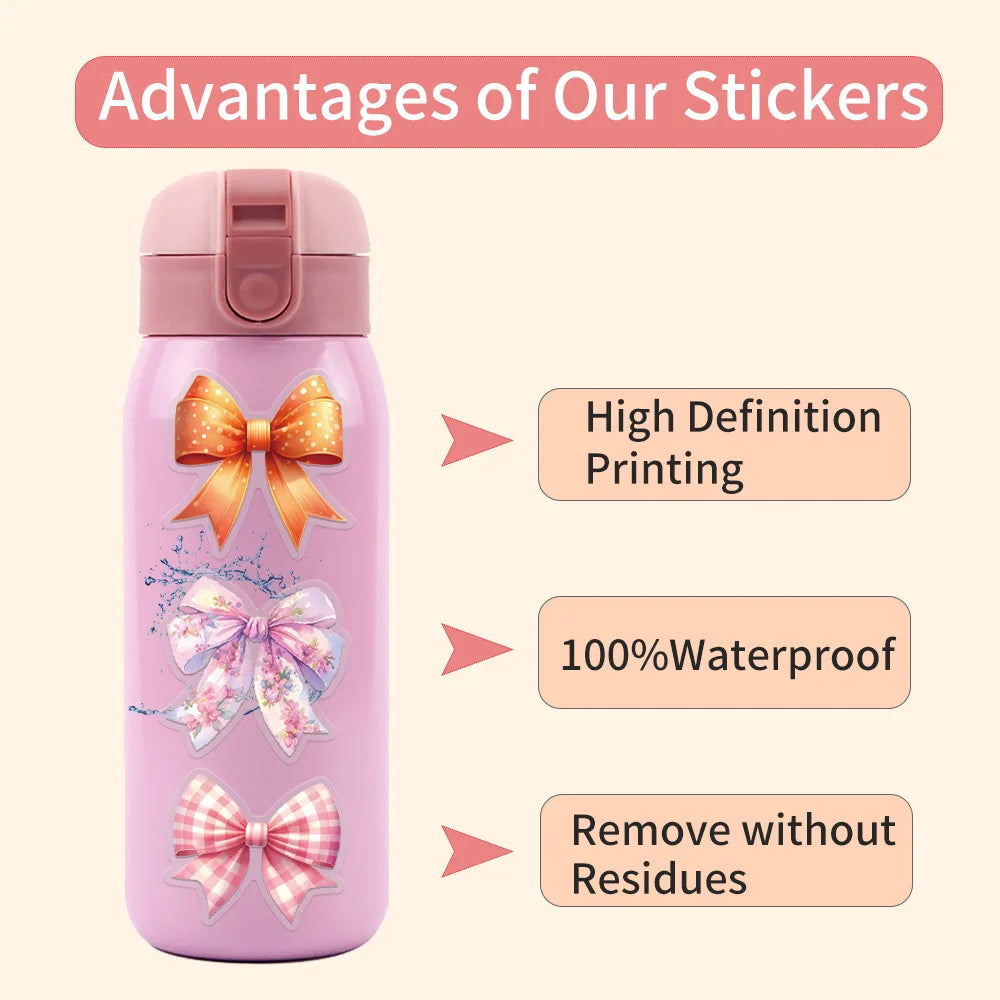 62/124PCS Transparent Bow Personalized Creative Graffiti Stickers for Luggage Water Cups Scooter Stationary Stickers