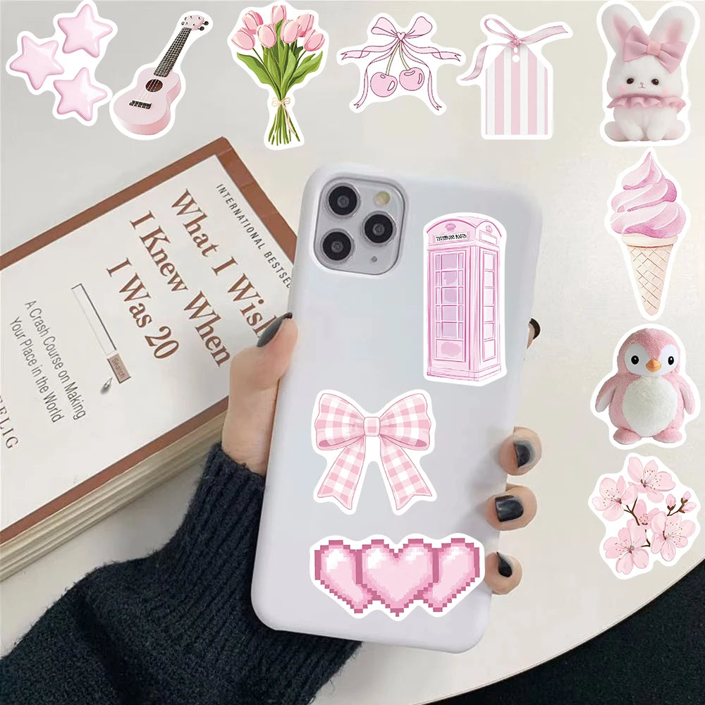 50/100PCS Pink Cartoon Graffiti Stickers Laptop Luggage Skateboard Suitcase Guitar Motorcycle Car Cartoon Retro Guitar Decal