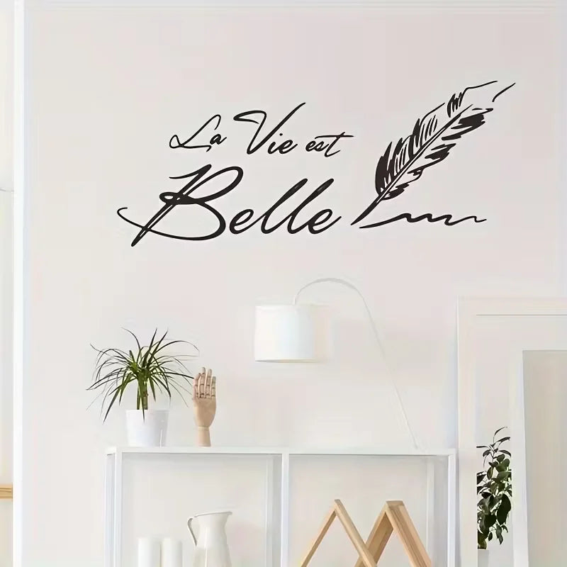 Chic Feather & English Slogan Wall Decal - Self-Adhesive, No Power Needed - Perfect for Living Room, Study, or Entryway Home Dec