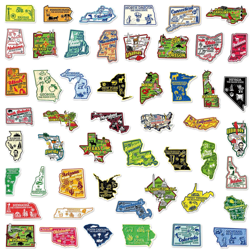 50 Pieces Of Map Doodle Stickers For Luggage, Water Cups, Mobile Phones, Diaries, Notebooks, Skateboards And Waterproof Stickers