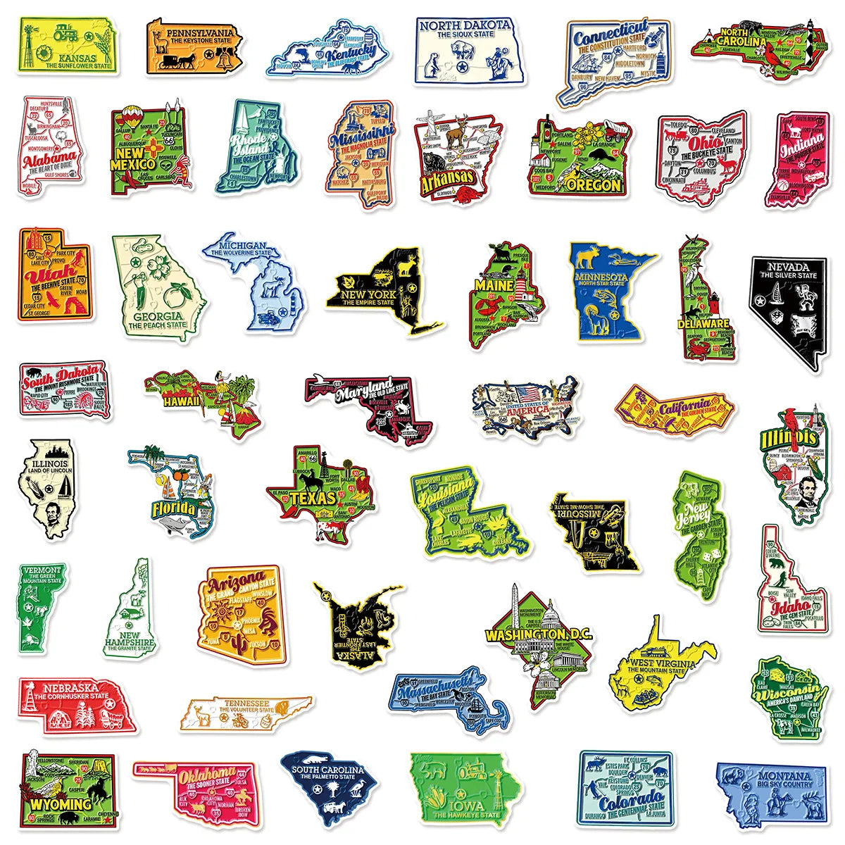 50 Pieces Of Map Doodle Stickers For Luggage, Water Cups, Mobile Phones, Diaries, Notebooks, Skateboards And Waterproof Stickers