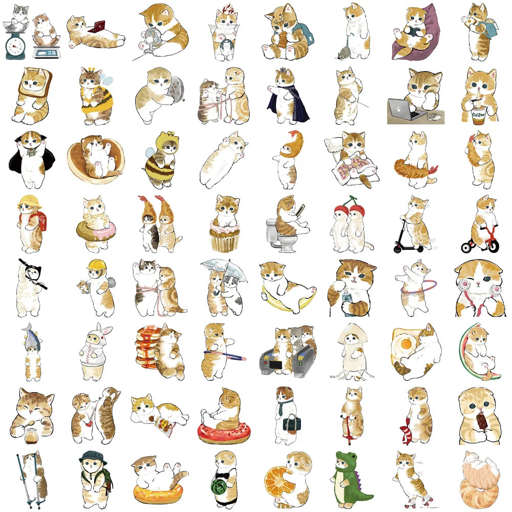 64PCS Cute Cartoon Yellow cat Sticker Office Luggage For Phone Coffee Motorcycle Phone Stationery Amazon bestseller Decals ﻿