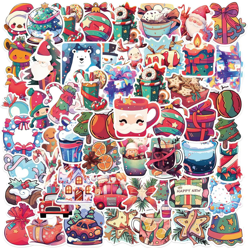 50/100PCS Christmas Fun Gift Decoration Party Stickers Guitar Notebook Luggage DIY Waterproof Stationery Stickers