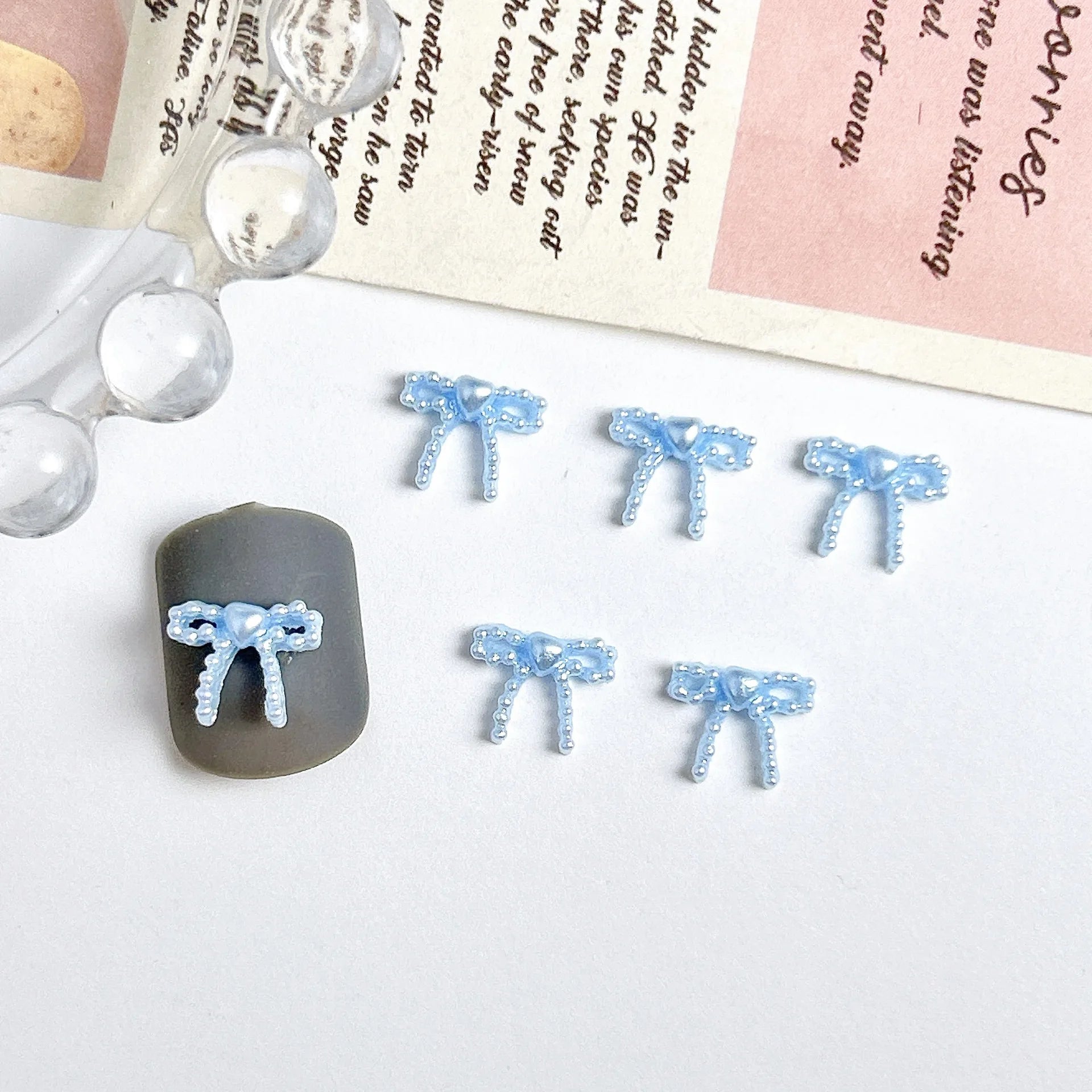 20pcs Mini Nail Charms Trendy Bow and Pearl Love Heart Nail Art Accessories Multi Colors Ribbon Bow ties Resin Nails Decoration