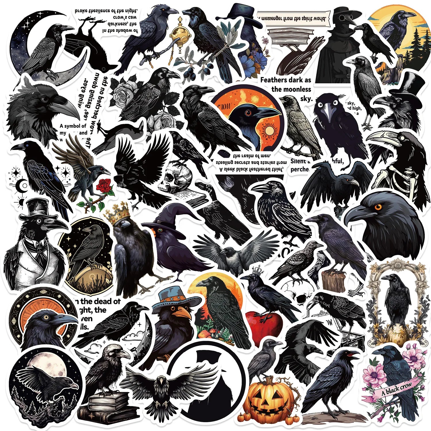 50PCS Halloween Black Graffiti Sticker Phone Decorate Laptop Pen Guitar Skateboard Happy Halloween Hot Item Decorative Sticker