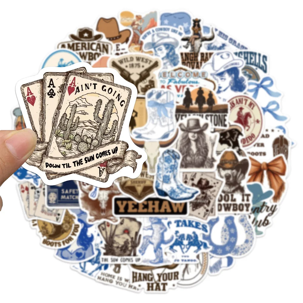 50PCS Creative Blue Brown Cowboy Graffiti Stickers DIY Luggage Laptop Tablet Speaker Decorative Wall Stickers Gift Stickers