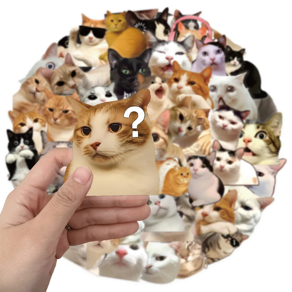 50PCS Cute and Funny Cat Stickers DIY Phone Cases Laptop Refrigerator Stickers Desktop Stickers Waterproof Toy Stickers