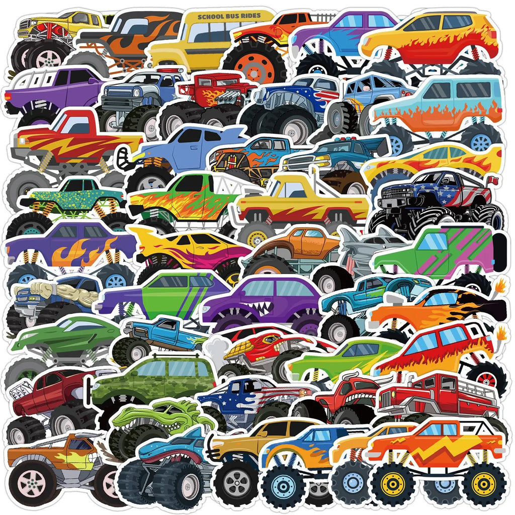 50/100PCS Monster Truck Graffiti Stickers Laptop Phone Decorative Stickers Waterproof Children's Stationery Stickers