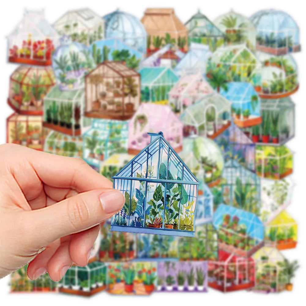 50-Pack Waterproof Transparent PET Flower Stickers for DIY Decoration Student Stationery Luggage Phone Cute Garden Theme