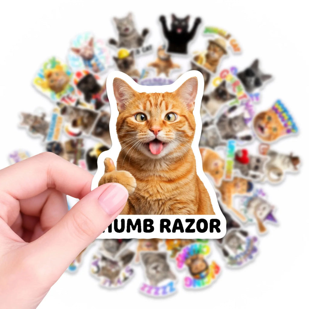 50/100Pcs No Repeat Fun Cat Emoji Stickers Thick Waterproof DIY for Suitcase Phone Helmet Desk Stationery Box Skate Laptop Decal