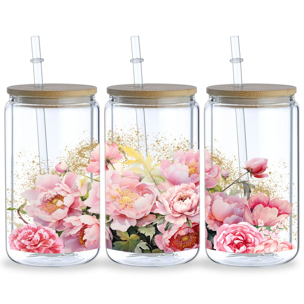 5 Sheets Plant UV DTF Cup Stickers, DTF Friction Transfer Stickers, Waterproof Flower Transfer Stickers for 16oz Glass Cups