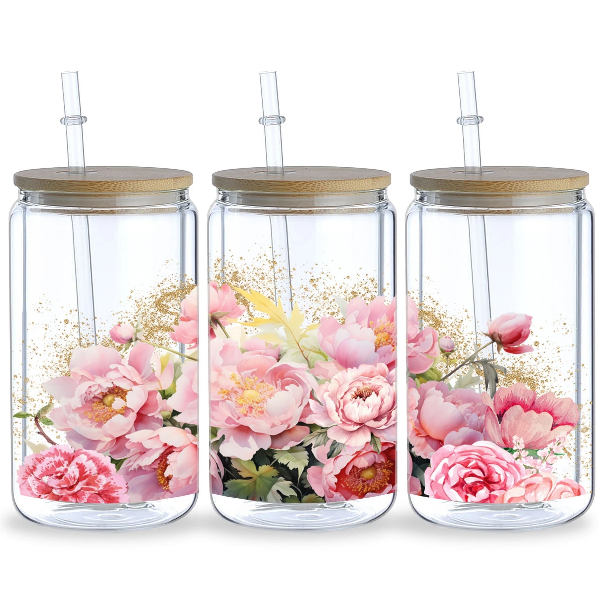 5 Sheets Plant UV DTF Cup Stickers, DTF Friction Transfer Stickers, Waterproof Flower Transfer Stickers for 16oz Glass Cups