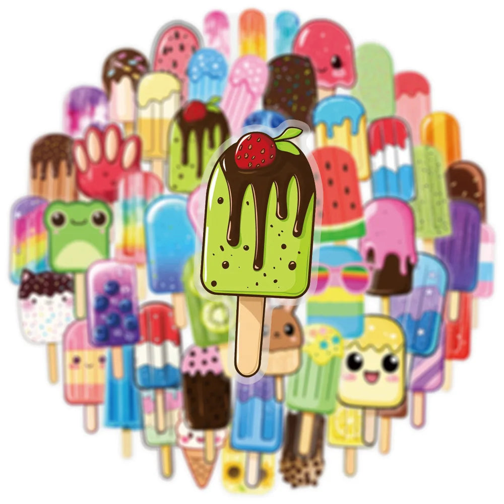 50PCS Transparent PET Summer Popsicle Food Cartoon Stickers DIY Milk Tea Computer Laptop SKIN Stationery Waterproof Stickers