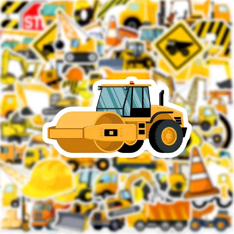 10/30/50PCS Cartoon Engineering Vehicle PVC Sticky Stickers Aesthetic DIY Phone Laptop Luggage Skateboard Graffiti Decals
