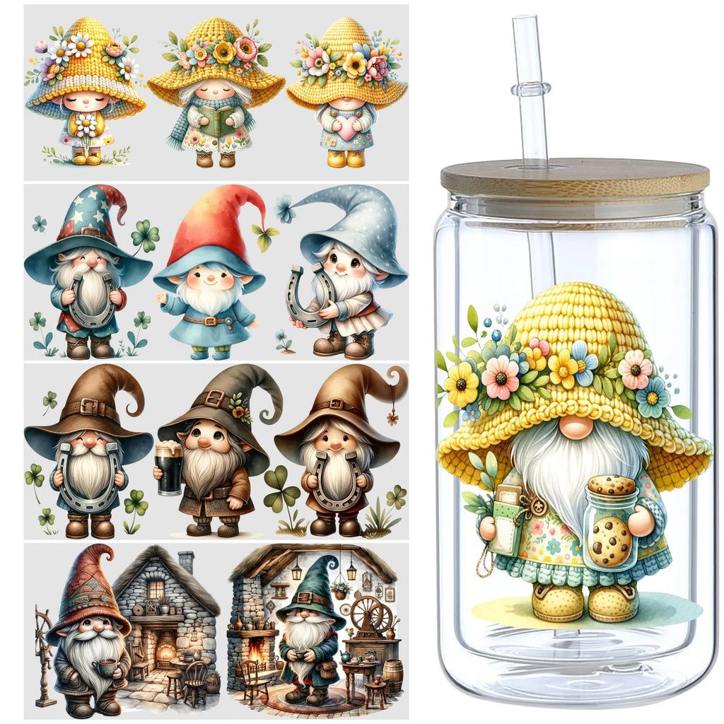 5 Sheets of Dwarf UV DTF Cup Stickers, Glass Cup Sports DTF Transfer Stickers, Waterproof Wipe-Off Transfer Paper
