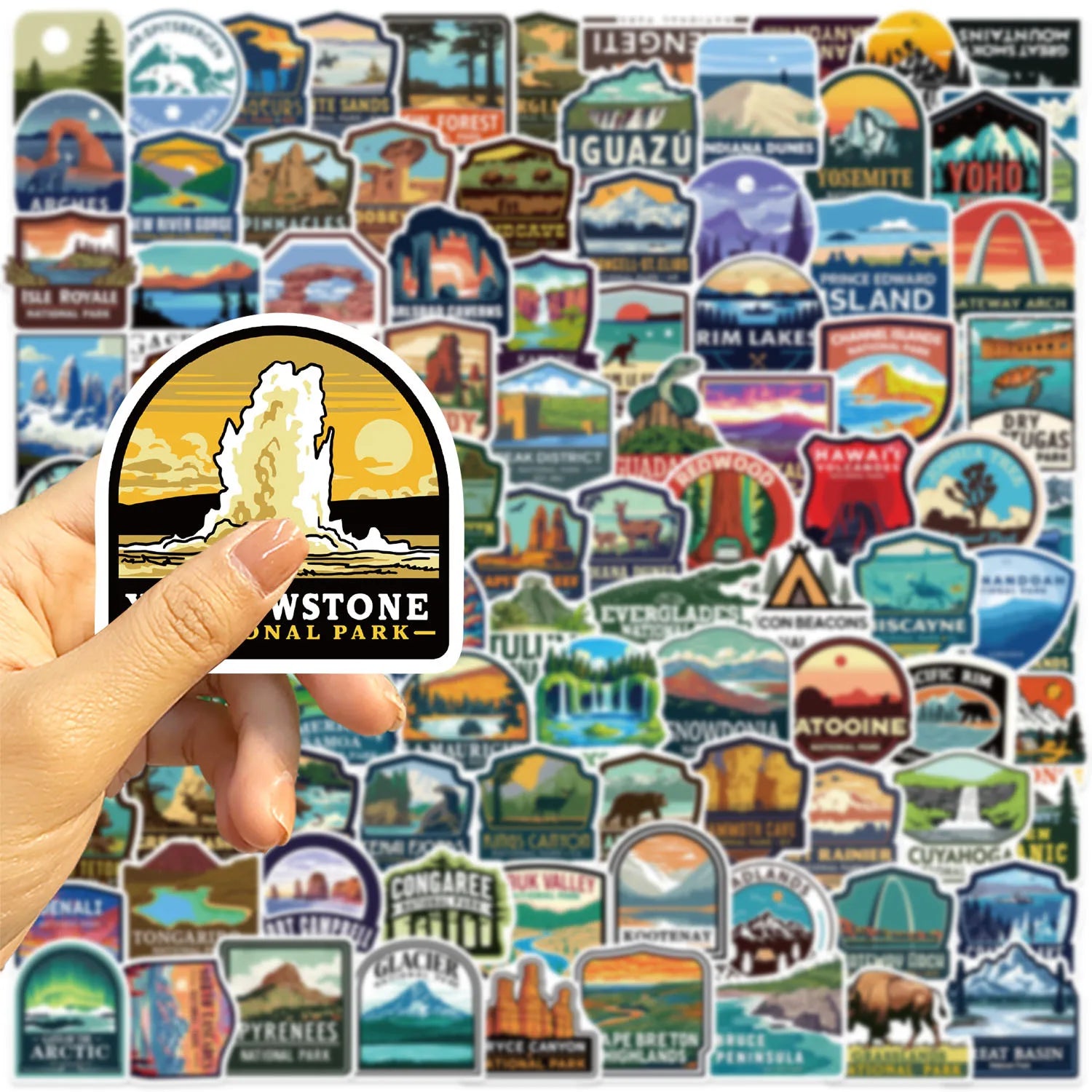 100PCS Cartoon World Landmark & National Park Graffiti Waterproof Stickers DIYFor Decorative Guitar Notebook Luggage Stationery