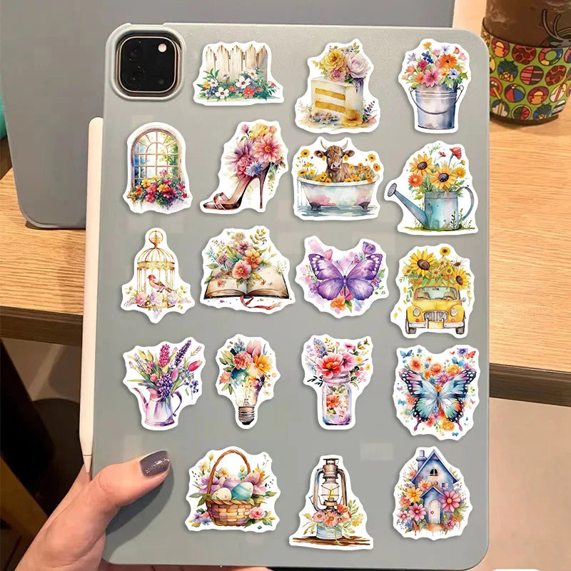10/30/50PCS Cartoon Flower World PVC Sticker Aesthetic Decoration Scrapbooking Korean Stationery School Supplies for Kids