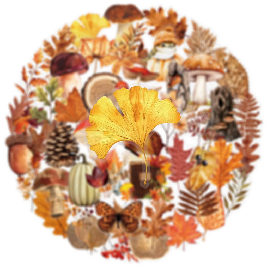 50/100PCS Cartoon Autumn Forest Plants Transparent PET Stickers Luggage Notebook Stickers