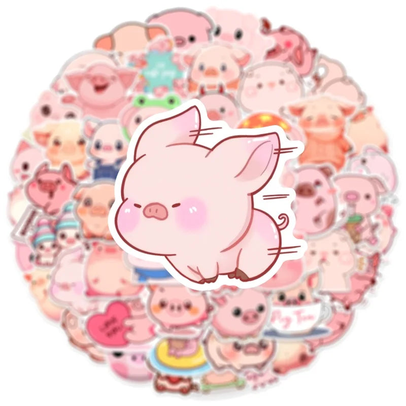 10/30/50PCS Kawaii Pink Pig PVC Sticker Aesthetic DIY Decoration Scrapbooking Stationery Hand Accounting Supplies for Kids