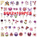 50/100PCS Transparent PET Purple Flower Stickers Pen Holder Notebook Tablet Water Cup Stationery Decorative Waterproof Stickers