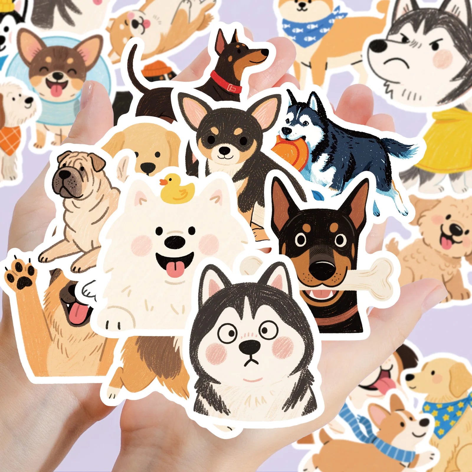 56PCS Hand Drawn Dog Cartoon Graffiti Stickers Cute Pet Notebook Computer Decoration Stationary Pencil Stickers