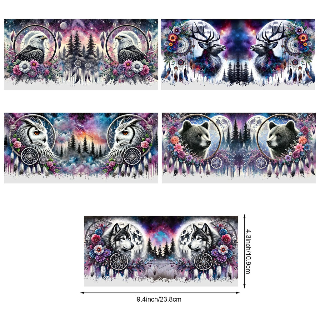 5 Sheets Animal Dream Catcher UV DTF Tumbler Wrap Transfer Stickers, DTF Transfer Stickers, Waterproof Wipe Off Transfer Sticker