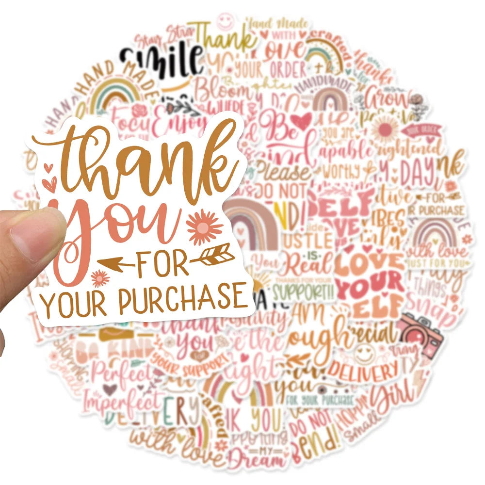 50PCS Boho Thank You Sticker Set Fun Stickers DIY Brochure Decoration Notebook Tablet Toy Stickers