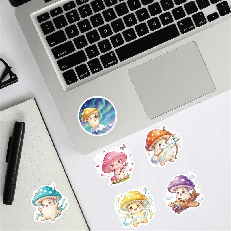10/30/56PCS Cartoon Mushroom Man PVC Sticky Sticker Stationery DIY Children's Laptop Luggage Skateboard Decoration Scrapbooking