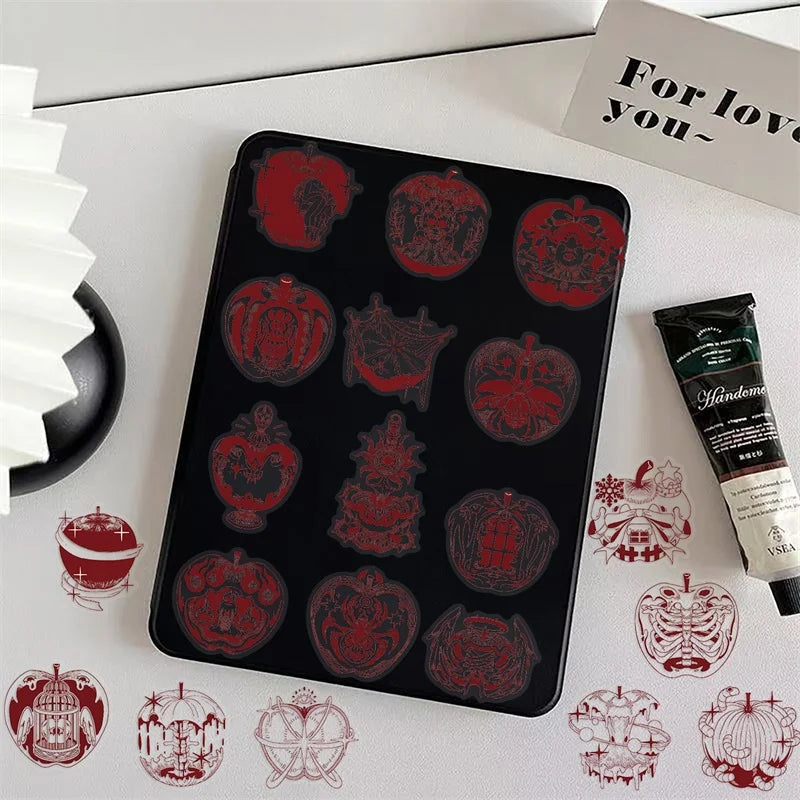 50PCS Vintage Red Apple Design PET Phone Sticker Aesthetic Tear Open Decoration DIY Laptop Luggage Graffiti Decals