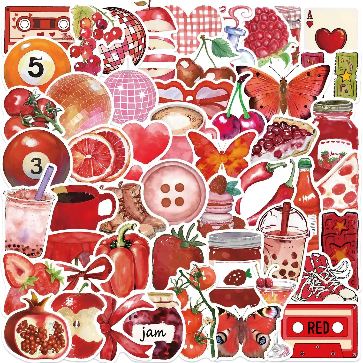 50/100PCS Cartoon Cherry Downtown Stickers Decorative Guitar Notebook Luggage DIY Waterproof