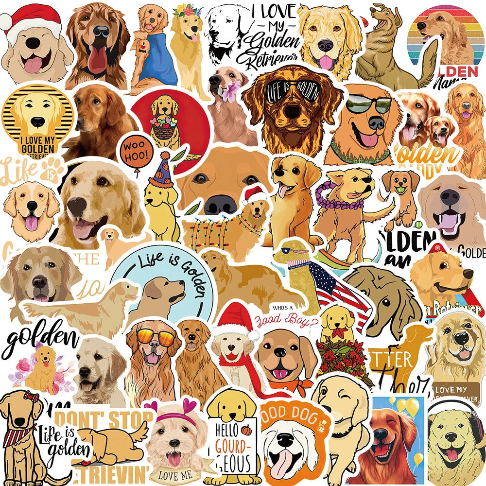 50PCS Golden Retriever Sticker Nostalgia Graffiti Y2k Fashion Scrapbooking Laptop Scrapbook Phone Waterproof Guitar Cool Sticker
