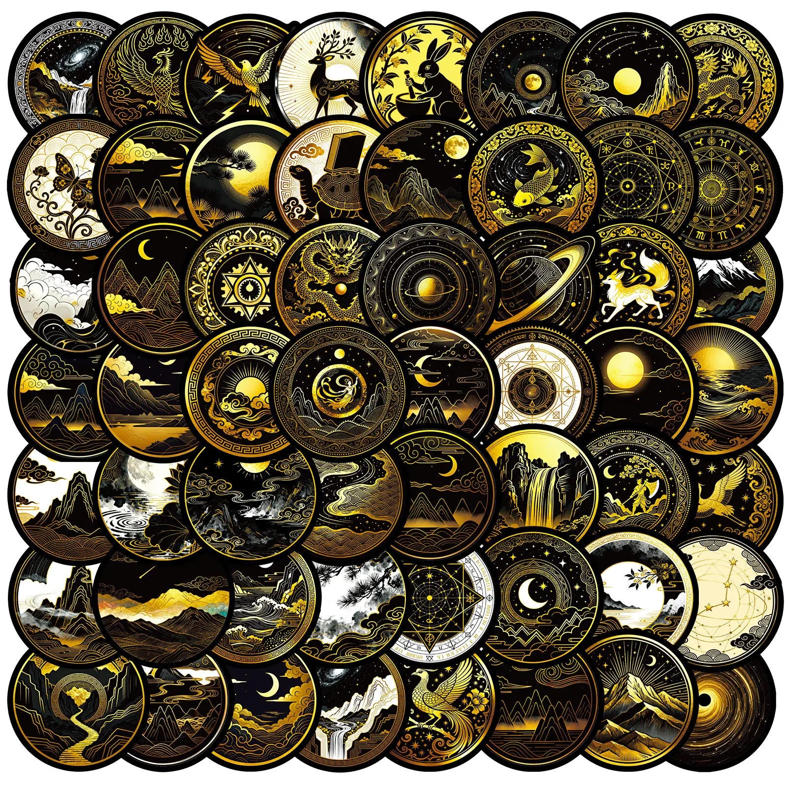 56/112PCS Black Golden Celestial Cartoon Graffiti Stickers Dark Decoration Luggage Stationery Notebook Waterproof Stickers