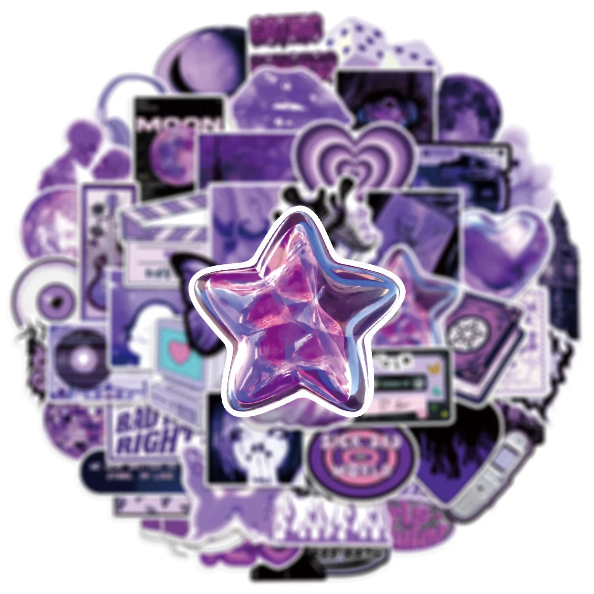 50/100 Pcs Purple Y2K Fresh Mix Doodle Stickers for Suitcase Helmet Skateboard Phone Laptop Stationery Box Vinyl Decals
