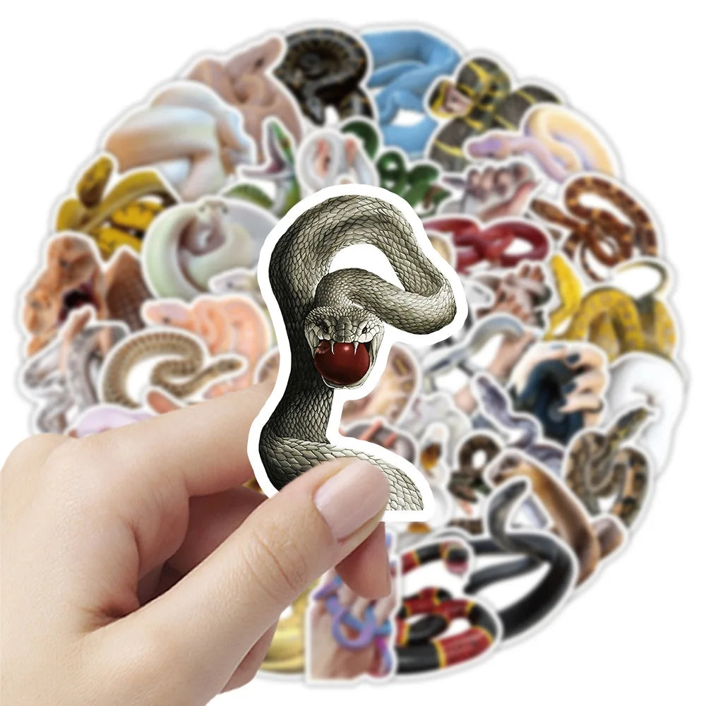 50PCS Realistic Cool Snake Doodle Stickers, Children Student Stationery Notebook Phone Laptop Creative Car Decorative Art