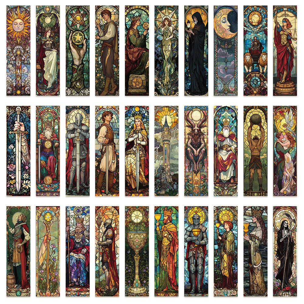 30pcs Stained Glass Tarot Bookmarks Ins Bookmarks Student Stationery DIY Reading Bookmark Cards